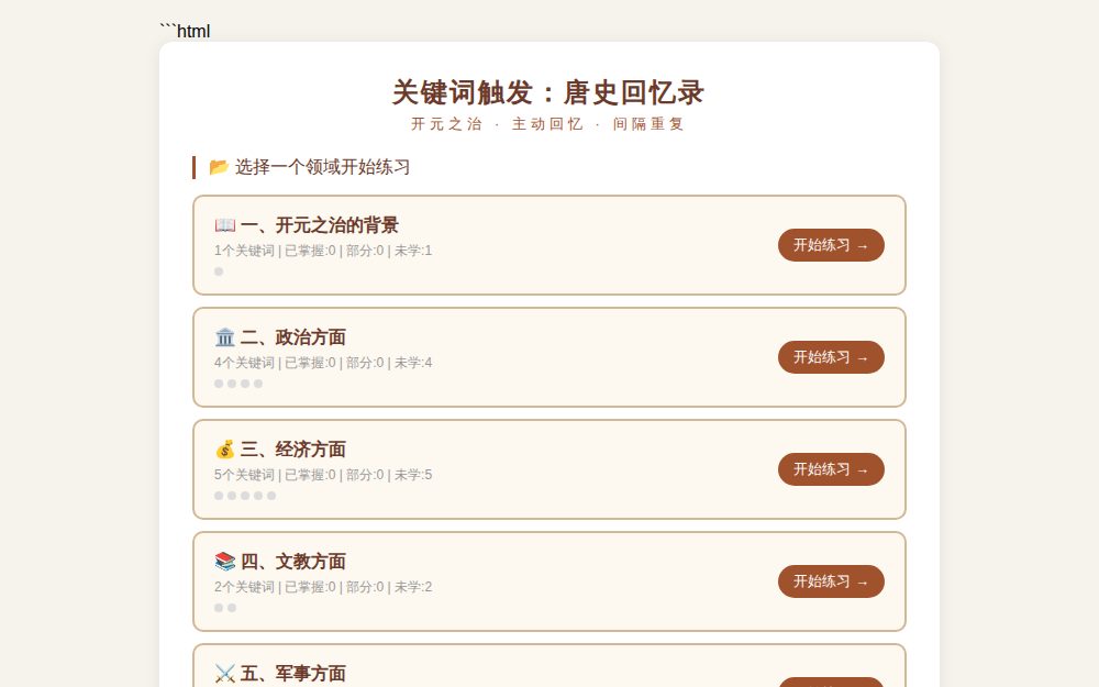 关键词触发：唐史回忆录
