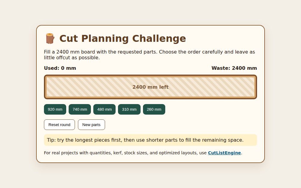 Cut Planning Challenge