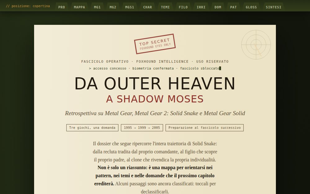 Da Outer Heaven a Shadow Moses — Fascicolo Operativo