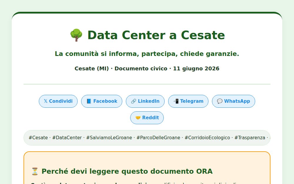 Data Center Cesate - comunità partecipa e chiede garanzie