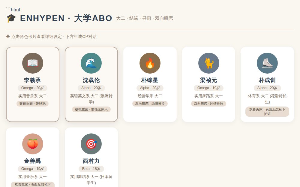 ENHYPEN · 大学ABO · 角色与对话
