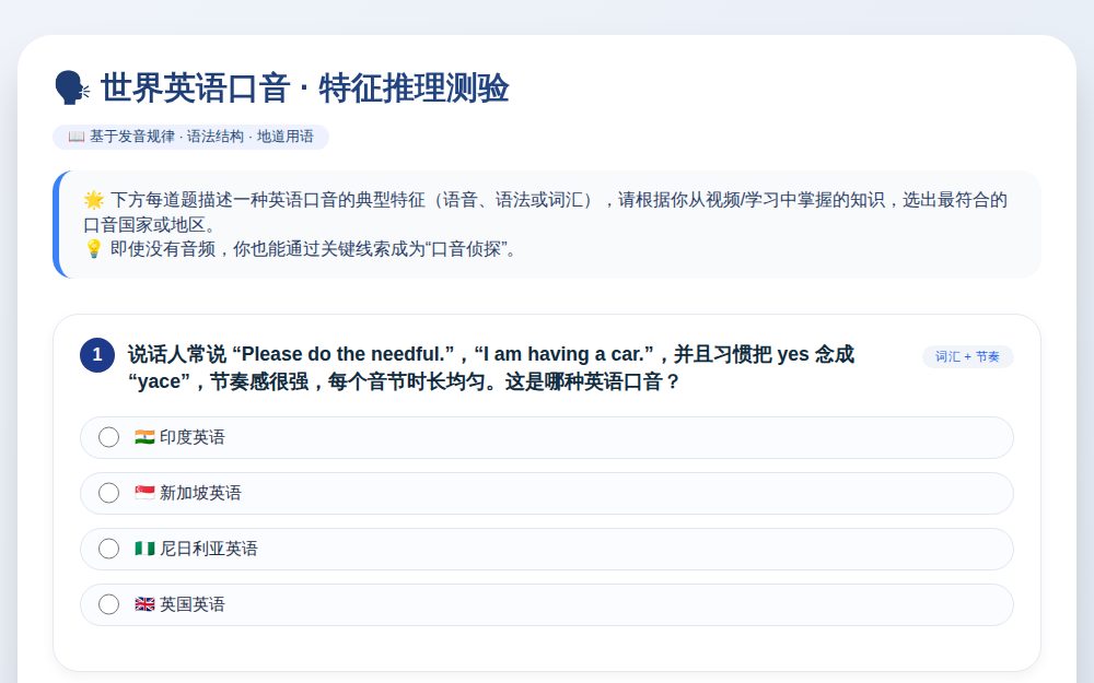 各国英语口音知识测验 | 无需听力