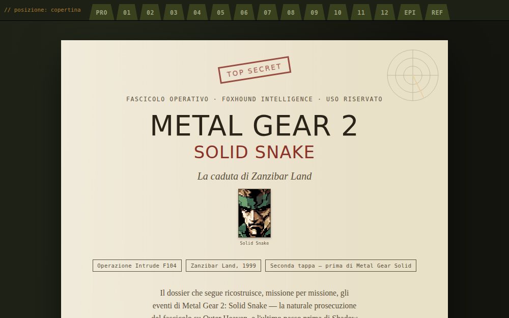 METAL GEAR 2: SOLID SNAKE — Fascicolo Operativo