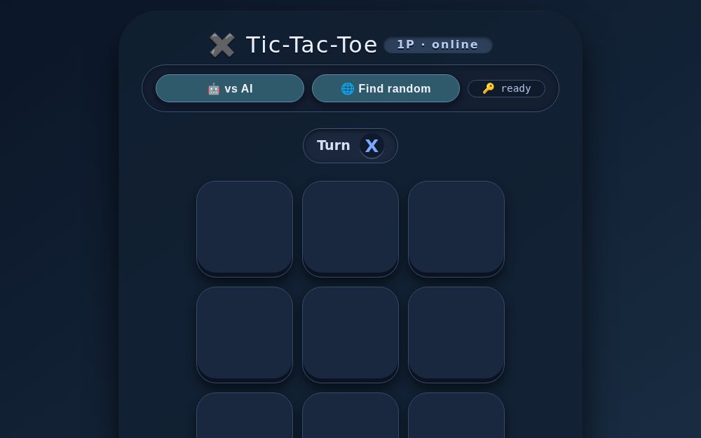 🎮 Tic-Tac-Toe · 1P + Online Random