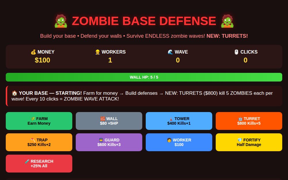 ZOMBIE BASE DEFENSE TYCOON — WITH TURRETS